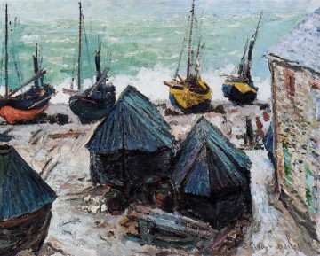ドックスケープ Painting - エトルタの浜辺のボート クロード・モネ